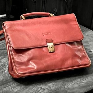 Texier Genuine Leather Cognac Brown Briefcase With Detachable Shoulder Strap